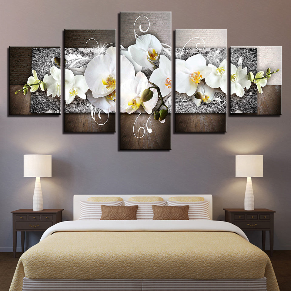 Vibrant White Orchids 5 Piece - Canvas Wall Art Painting | Bowlift