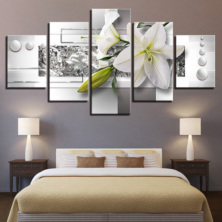 Silver White Lilies 5 Piece - Canvas Wall Art Painting | Bowlift