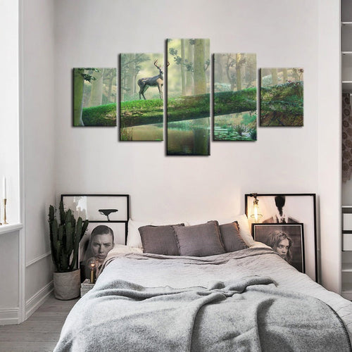 5 Piece Enchanted Forest Deer - Canvas Wall Art Painting | Bowlift