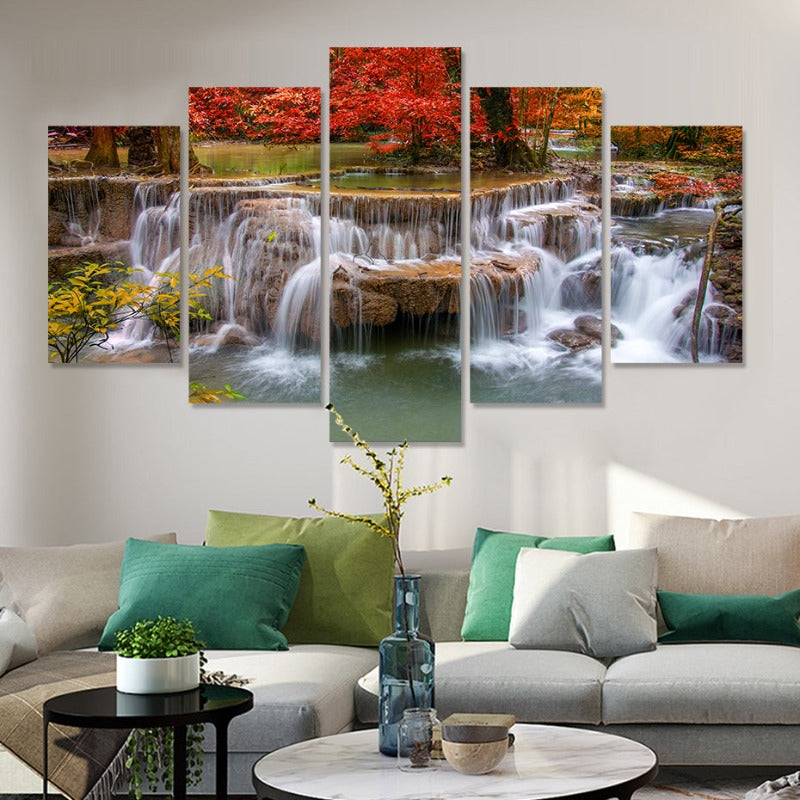 5 Piece Beautiful Waterfall Landscape - Canvas Wall Art Painting | Bowlift