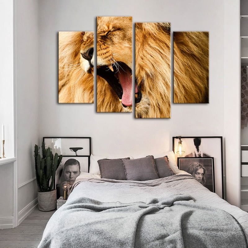 4 Piece Enraged Lion's Roar - Canvas Wall Art Painting | Bowlift