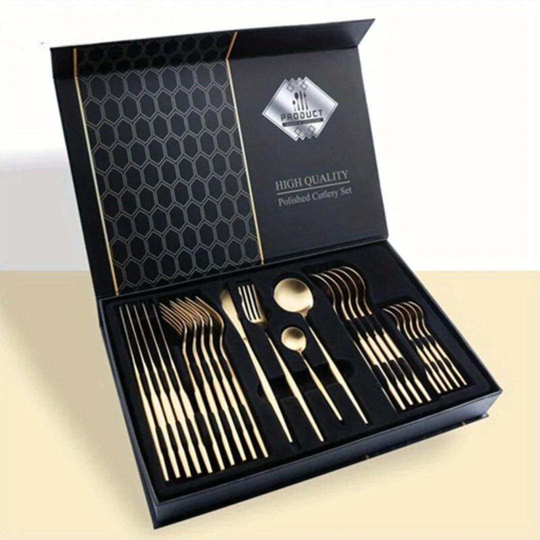 BowLift | Golden Cutlery Set Luxury – 24-Piece For Stylish Dining Experience