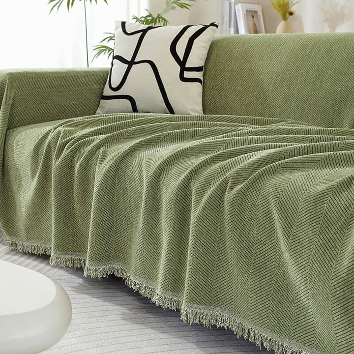 BowLift | Chenille Blanket Herringbone Tassel Couch Cover