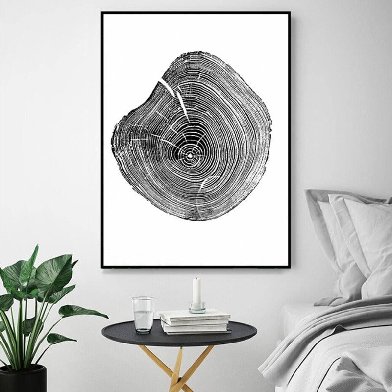 Tree Annual Rings Black and White - Canvas Wall Art Painting | Bowlift