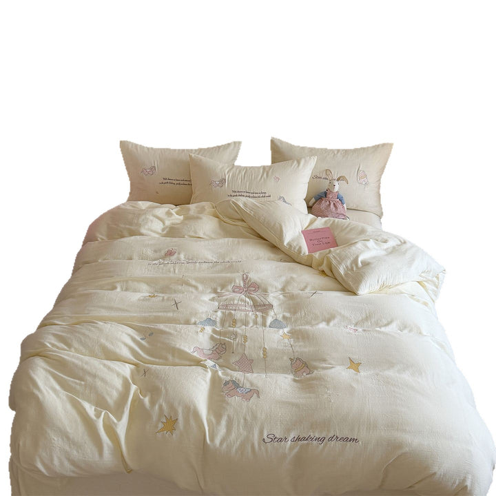 Cotton double gauze bedding set, embroidered, playful