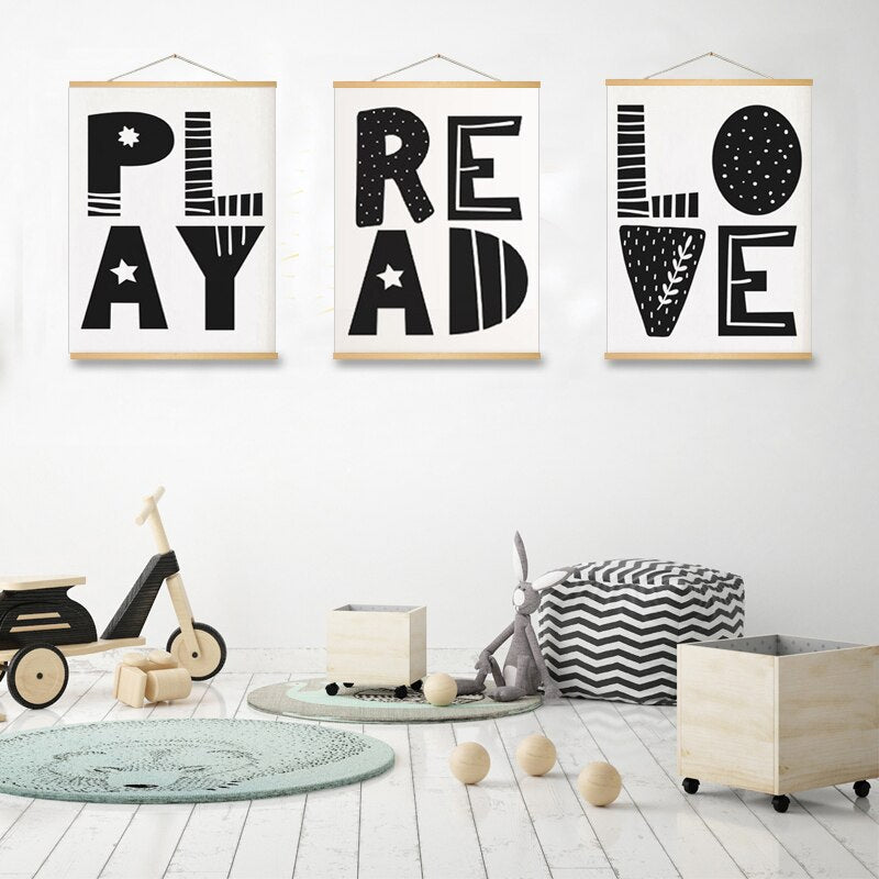 Modern Cartoon Love Read Nursery Letters - Canvas Wall Art Painting | Bowlift
