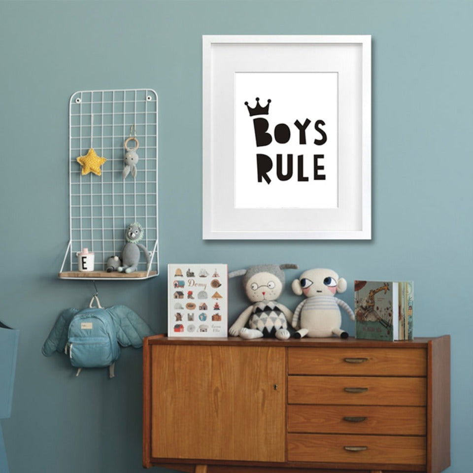 Scandinavian Boys Rule Crown Nursery Decor - Canvas Wall Art Painting | Bowlift