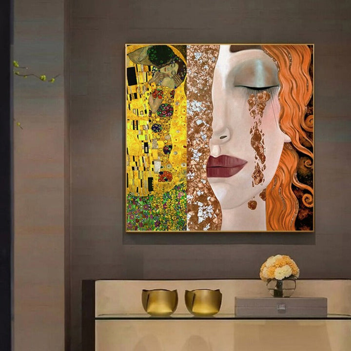 Gustav Klimt Golden Tears and Kiss Girl - Canvas Wall Art Painting | Bowlift