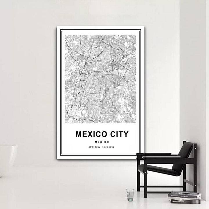 Mexico City Map Mexico Prints Art - Canvas Wall Art Painting | Bowlift