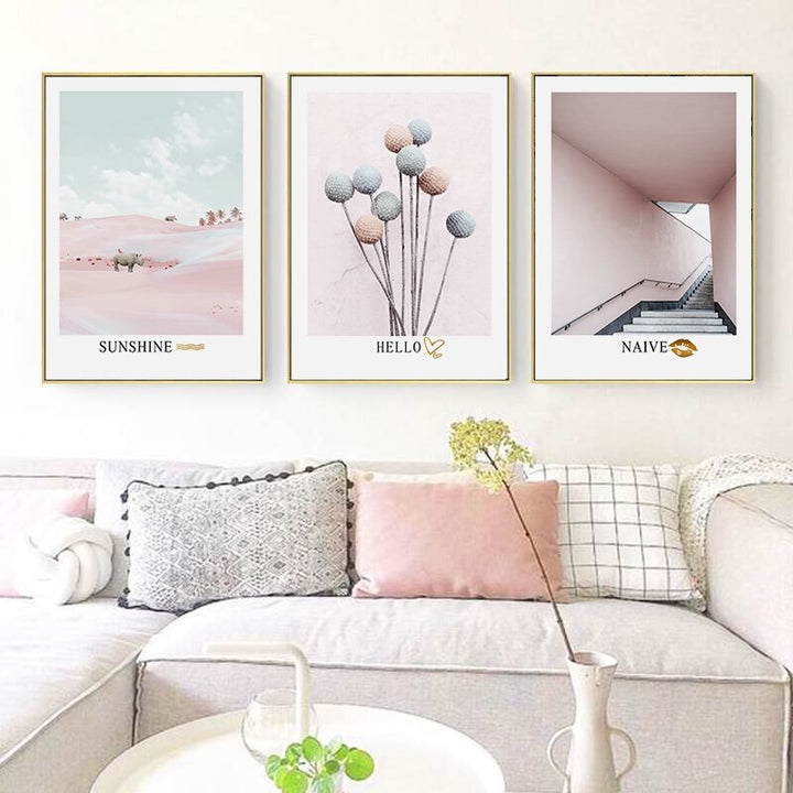 Light Pink Nordic Abstract Scene Gallery - Canvas Wall Art Painting | Bowlift