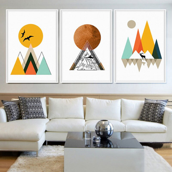Mountain Peak Sunrise Nordic Poster  - Canvas Wall Art Painting | Bowlift