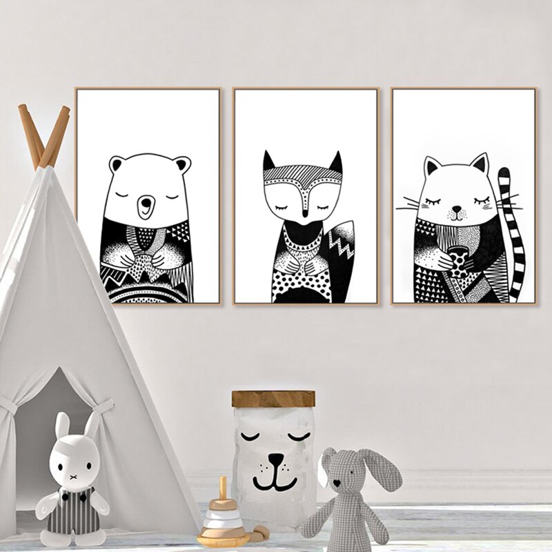 Woodland Bear Fox Cat - Canvas Wall Art Painting | Bowlift