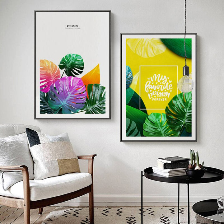 Green Plants Leaves Colorful - Canvas Wall Art Painting | Bowlift