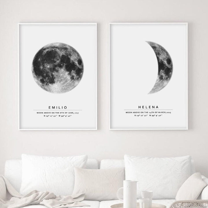 Personalized Moon Phase With Date - Canvas Wall Art Painting | Bowlift