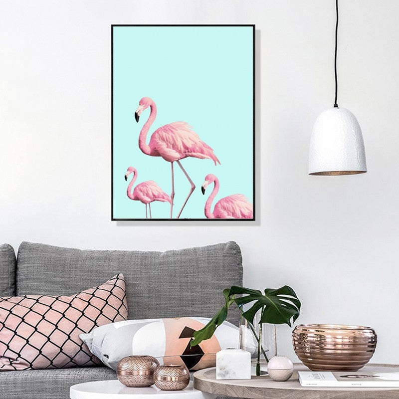 Nordic Warm Pink Flamingo - Canvas Wall Art Painting | Bowlift