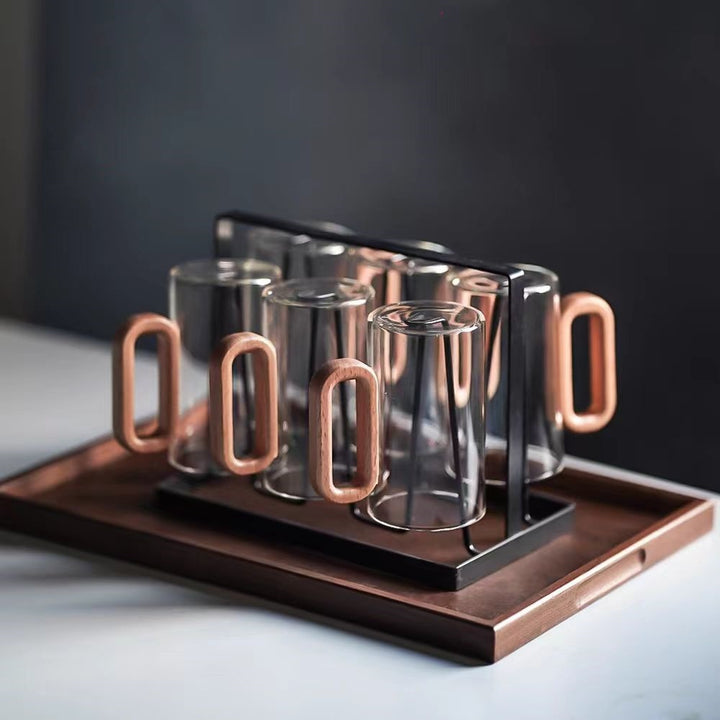 Borosilicate glass cup with wooden handle, 360 ml