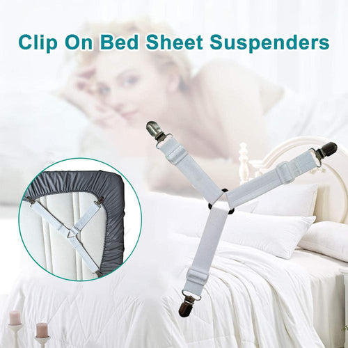 BowLift | Bed Sheet Tighter, 8-Pack Adjustable Triangular Elastic Band Straps