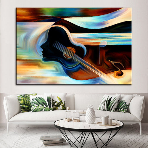 Guitar Lady - Canvas Wall Art Painting | Bowlift