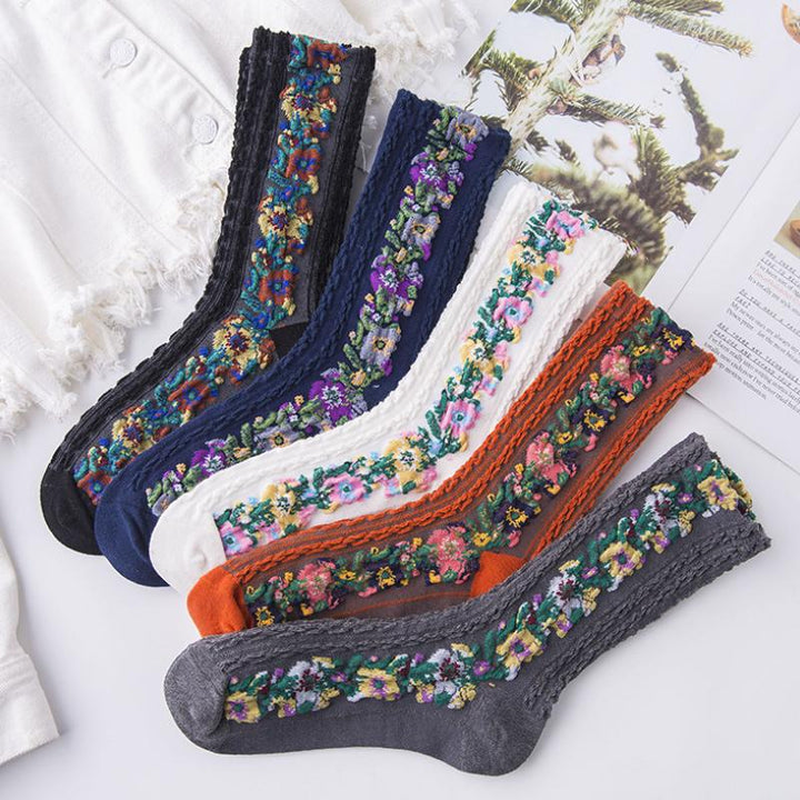 BowLift | 🧦🌸Vintage Embroidered Flower Socks (5 Pairs)