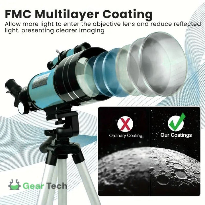 BowLift | Professional Astronomical Telescope | 70mm Aperture, 300mm Focal Length & Easy Setup for Stargazing and Nature Exploration