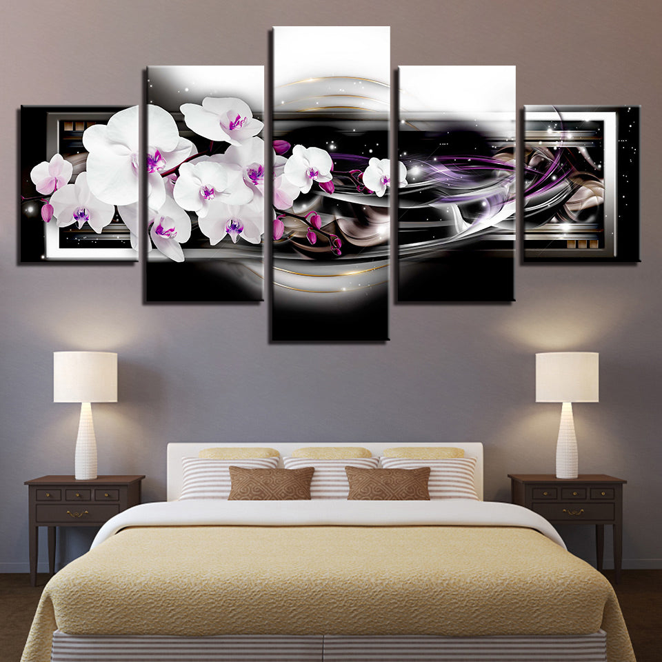 Echoing Purple and White Orchids 5 Piece - Canvas Wall Art Painting | Bowlift