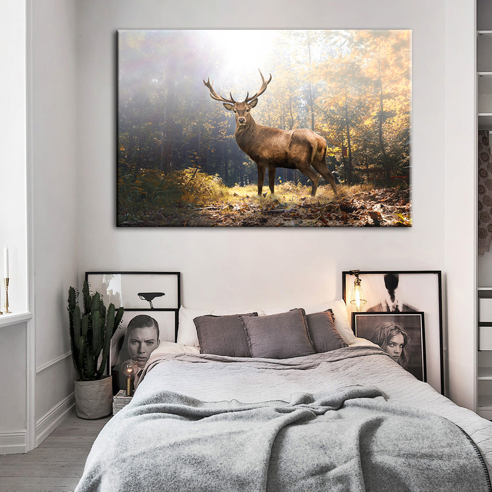 Majestic Deer In The Woods - Canvas Wall Art Painting | Bowlift