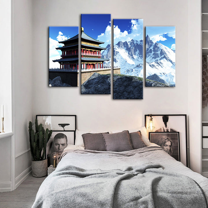 Temple In The Mountains 4 Piece - Canvas Wall Art Painting | Bowlift