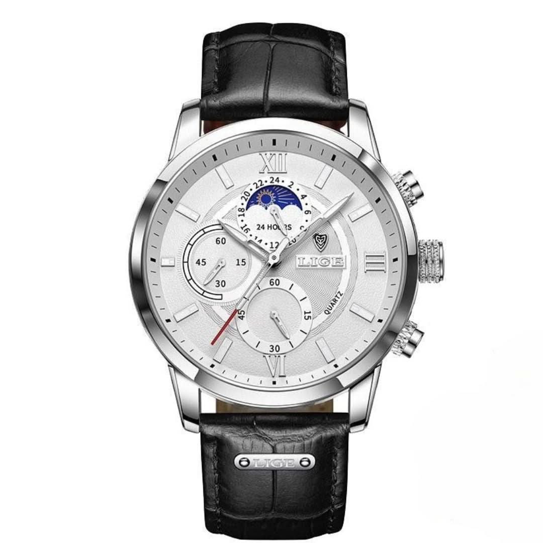 BowLift | Men’s Stainless Steel Leather Strap Watch with Date