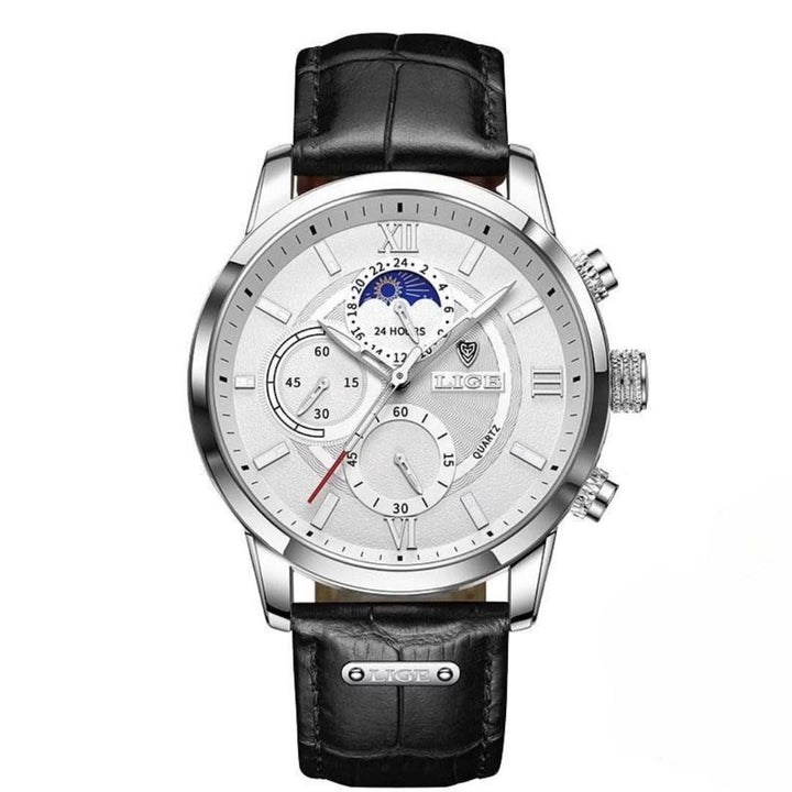 BowLift | Men’s Stainless Steel Leather Strap Watch with Date