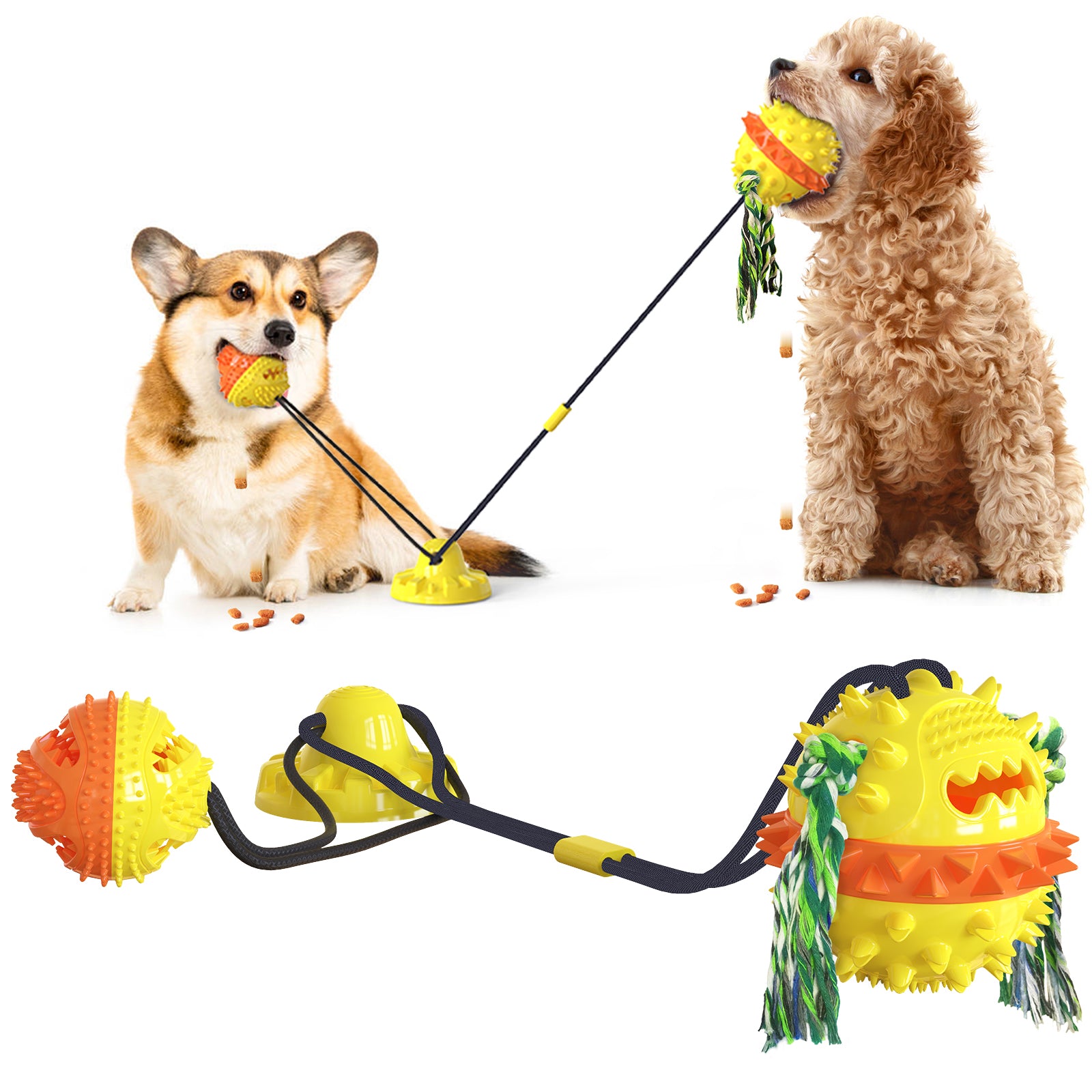 Enhanced Suction Cup Rope Ball Type B – Double Ball Chew Toy for Dogs