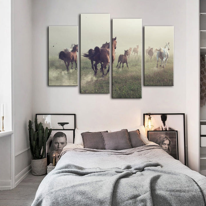 4 Piece Running Horses - Canvas Wall Art Painting | Bowlift