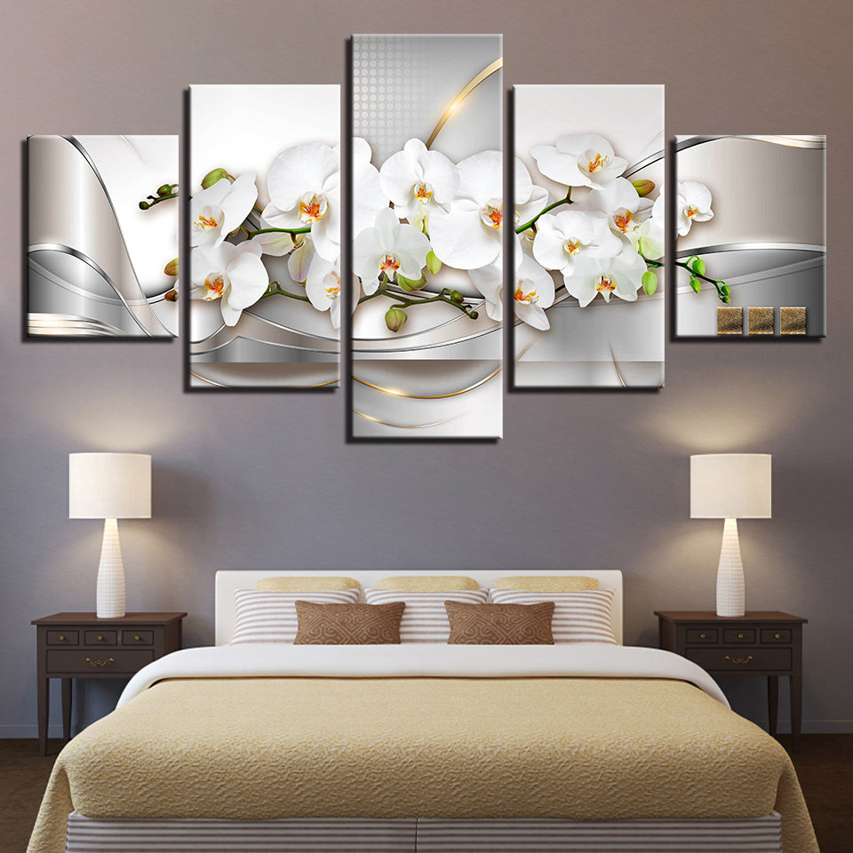 Metallic White Orchids 5 Piece - Canvas Wall Art Painting | Bowlift