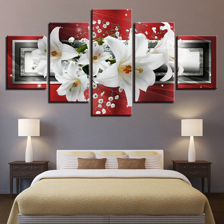 Dynamic White Lilies 5 Piece - Canvas Wall Art Painting | Bowlift
