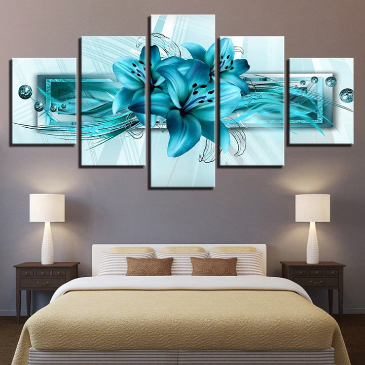 5 Piece Blue Tulip Flower - Canvas Wall Art Painting | Bowlift