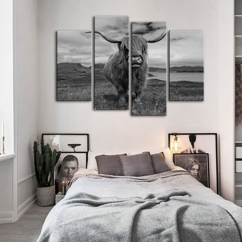 4 Piece Black And White Cow - Canvas Wall Art Painting | Bowlift