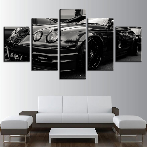 5 Piece Black 3 Headlight Old Vintage Car - Canvas Wall Art Painting | Bowlift