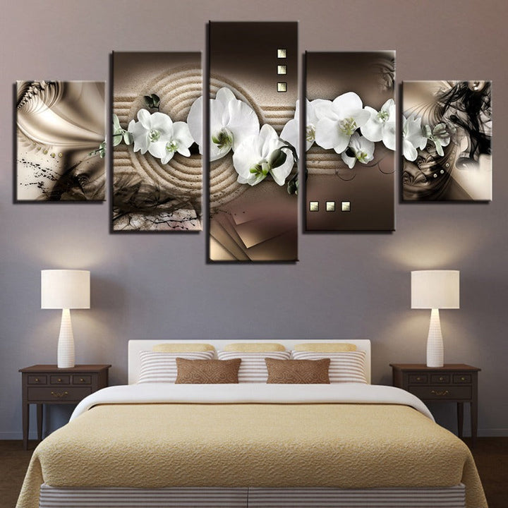 5 Piece Abstract White Flower - Canvas Wall Art Painting | Bowlift