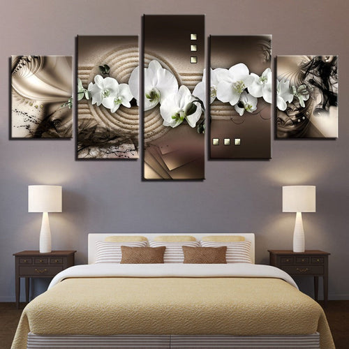 5 Piece Abstract White Flower - Canvas Wall Art Painting | Bowlift