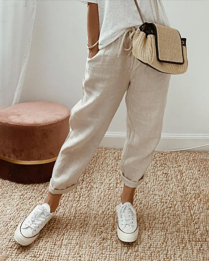 BowLift | Cotton-Linen solid color pants