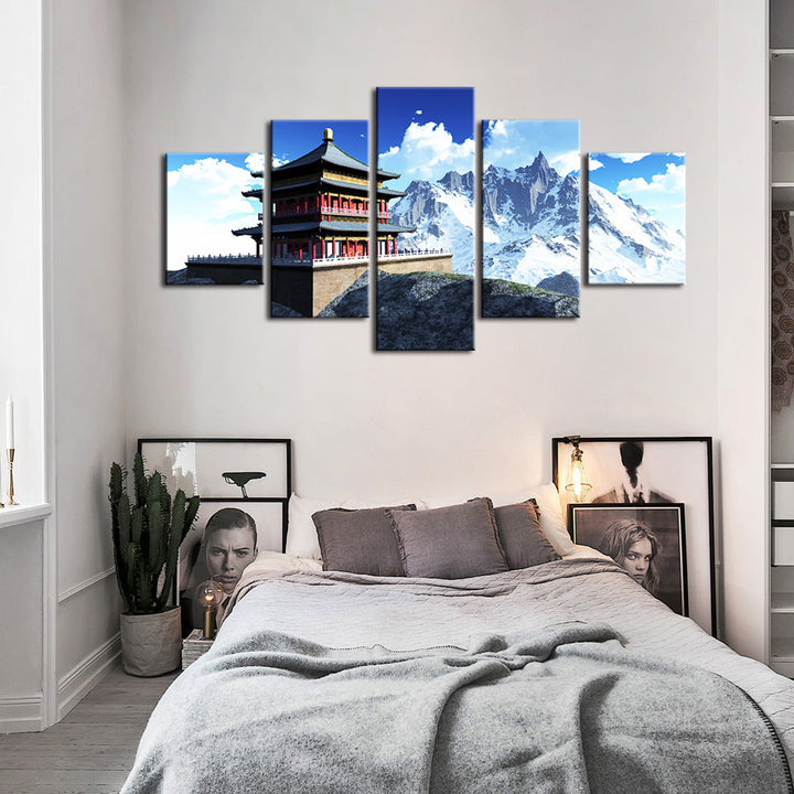 Temple In The Mountains 5 Piece - Canvas Wall Art Painting | Bowlift