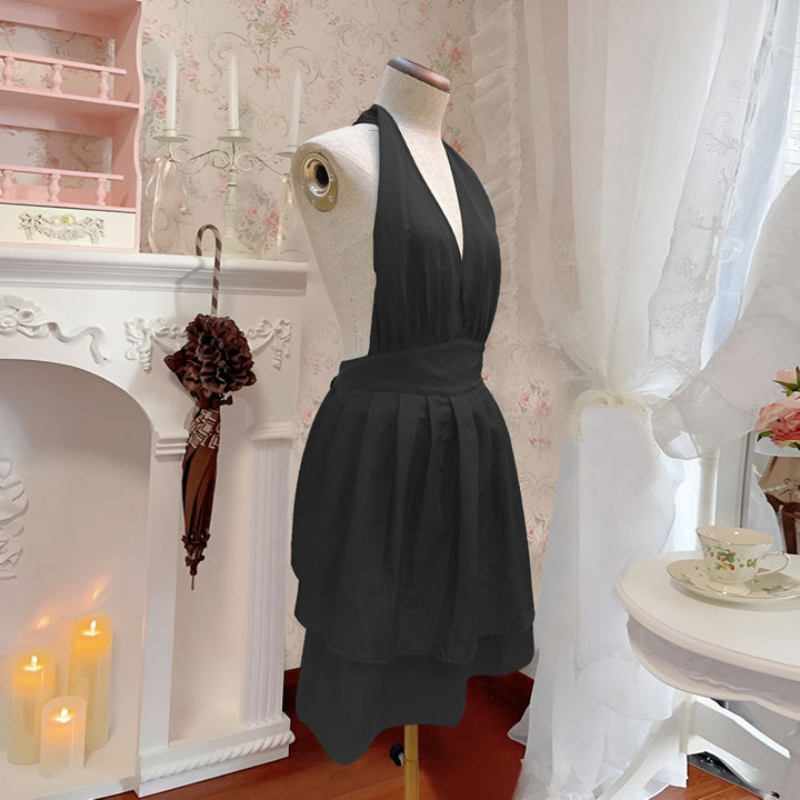 BowLift | V-Neck Halter Black Tie-Back Apron