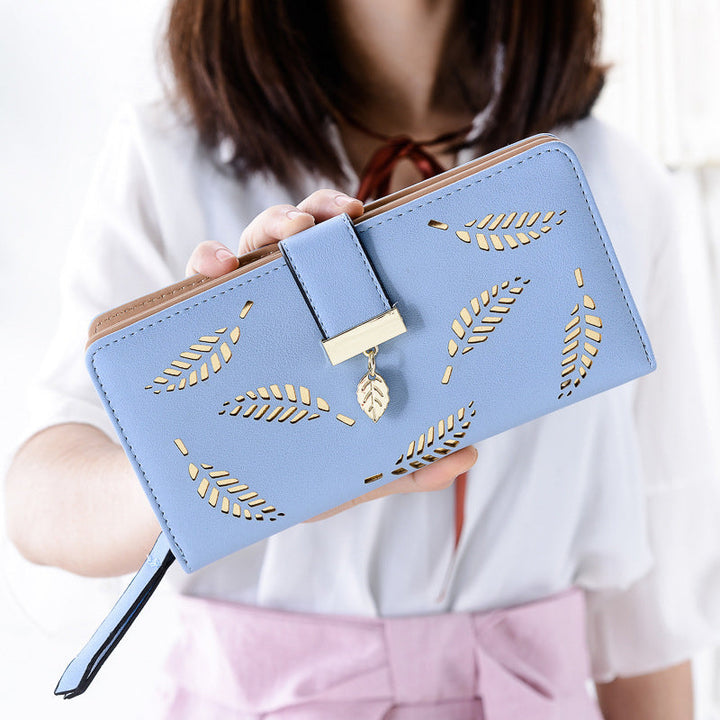 Ladies long wallet with leaf pattern | Bowlift