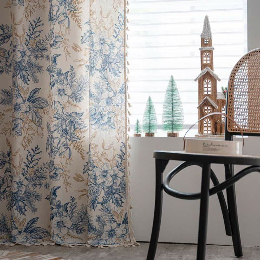 BowLift | Farmhouse Botanical Blue Floral Curtain