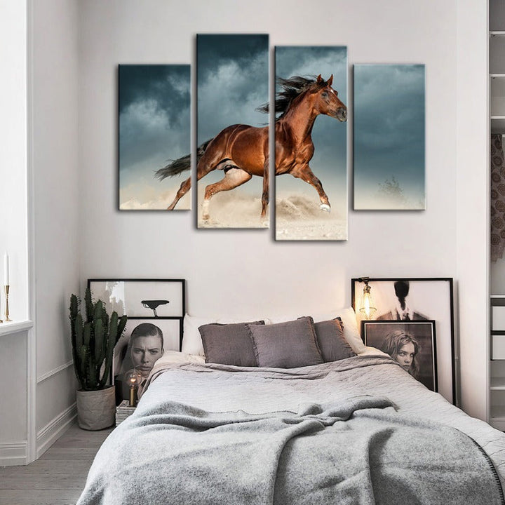 4 Piece Brown Horse in Desert - Canvas Wall Art Painting | Bowlift