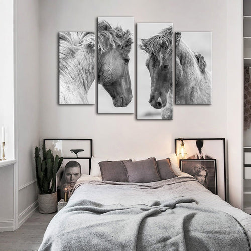 4 Piece Two White Horses - Canvas Wall Art Painting | Bowlift