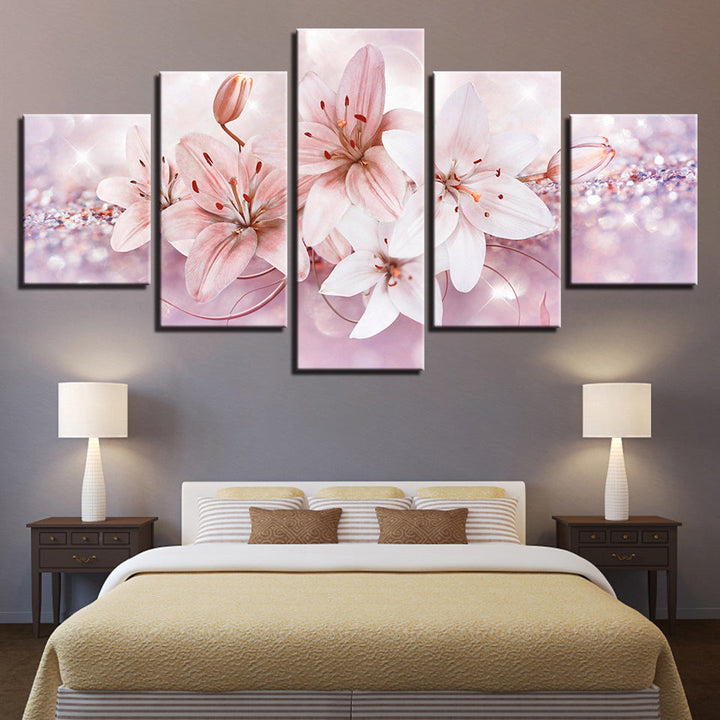 Glittering Soft Pink Flowers 5 Piece - Canvas Wall Art Painting | Bowlift