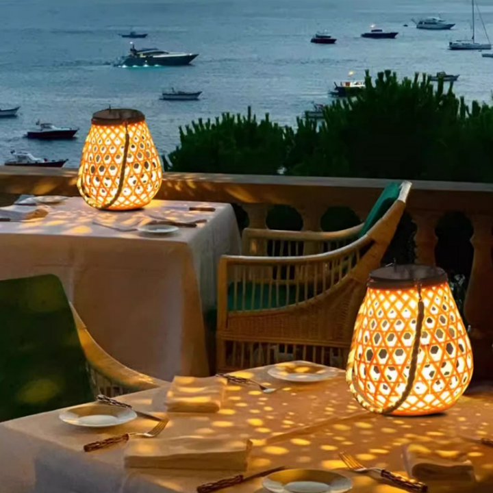 BowLift | Solar LED Rattan Lantern – Large Outdoor Lighting in Oval Design for Garden and Terrace