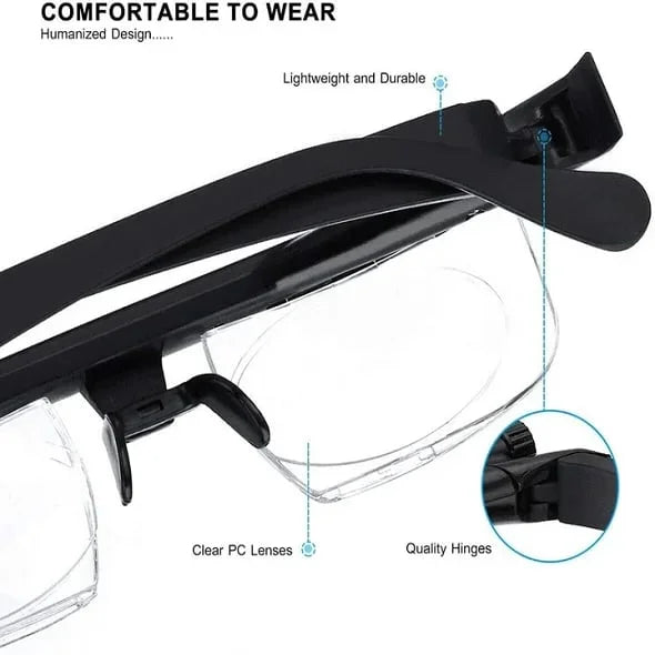 Adjustable focus glasses for near and distance vision Bowlift