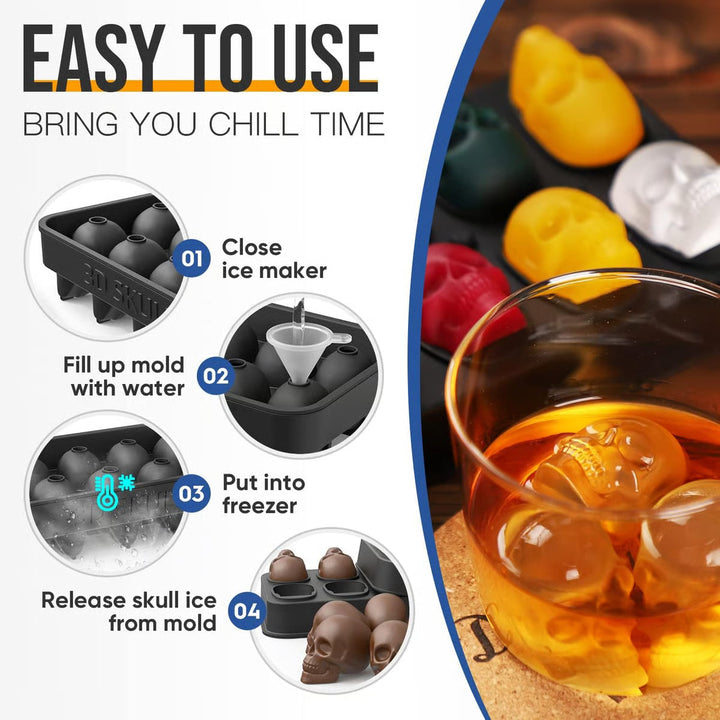 BowLift | Halloween Skull Ice Mold | 3D Silicone Tray | Food-Grade, Heat-Resistant & Dishwasher Safe