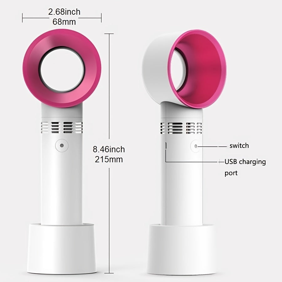 1pc USB Rechargeable Bladeless Handheld Fan - Portable Mini Desk Fan with 3 Speeds for Travel, Camping, Office, and Room Use | Bowlift